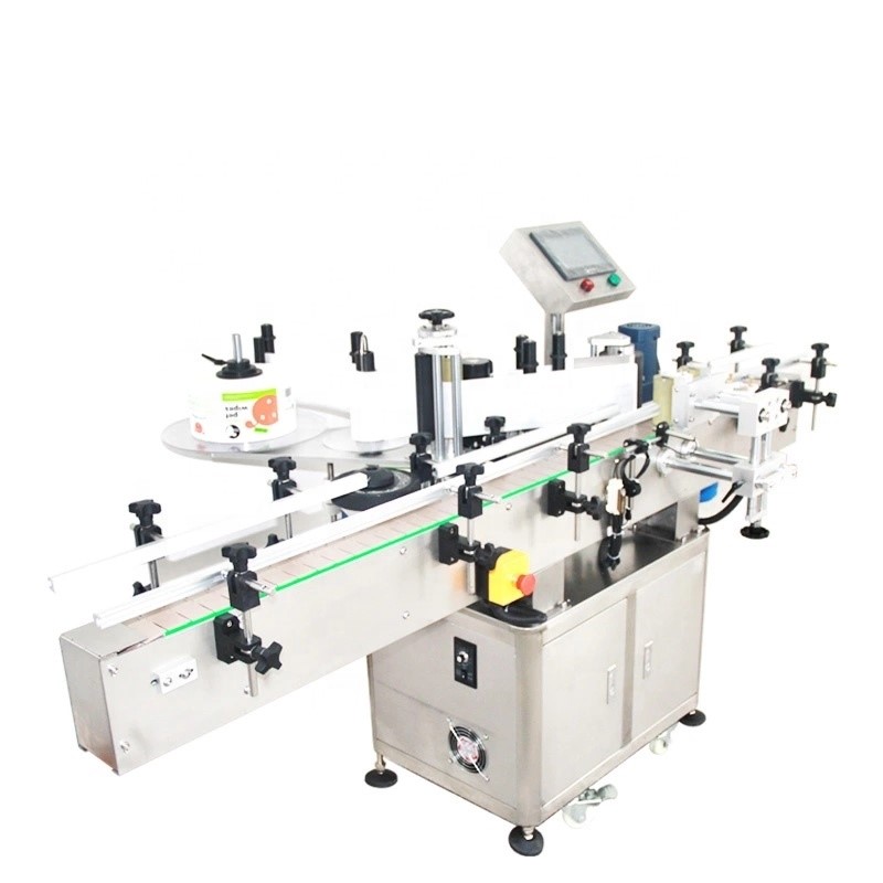 Factory direct sale automatic front and back labeling machine for round bottle, wrap around sticker labeling machine