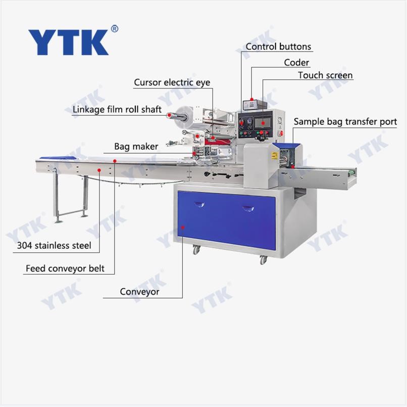 YTK nuts cookies flow pack machine tortillas bread biscuit dates pillow packing machine