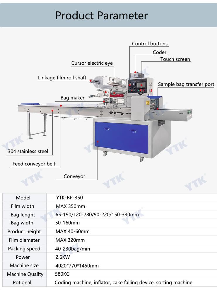 YTK nuts cookies flow pack machine tortillas bread biscuit dates pillow packing machine